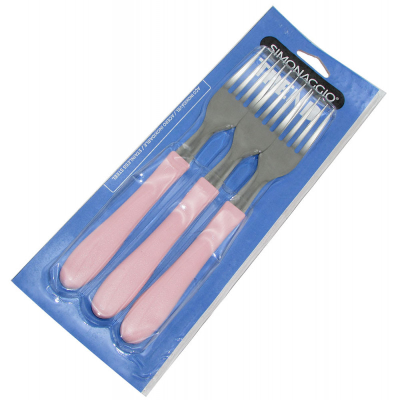 Tenedor de mesa x 3 mango rosa claro