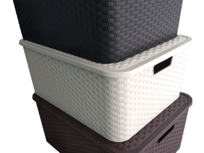 Caja organizadora 35 lts c/tapa Simil Rattan