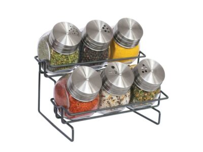 Set x 7 pzas especieros de vidrio c/tapa acero inox
