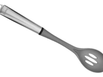 Cuchara calada de nylon gris c/mango acero inox