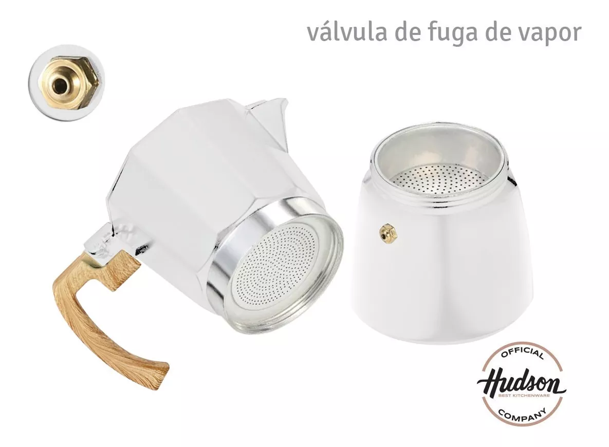 Cafetera aluminio Blanca Tipo Italiana 6 tazas a inducción - Imagen 2