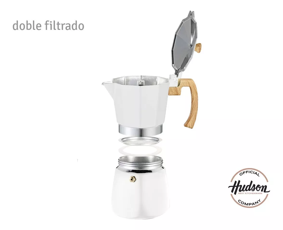 Cafetera aluminio Blanca Tipo Italiana 6 tazas a inducción