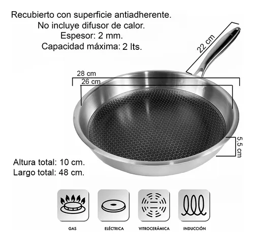 Sartén Acero Inox 26 cm antiadherente Profesional - Imagen 3