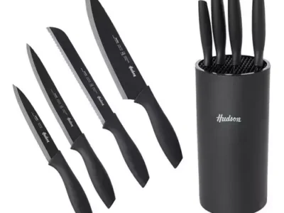 Set x 4 Cuchillos Basic Acero c/antiadherente Negro c/holder